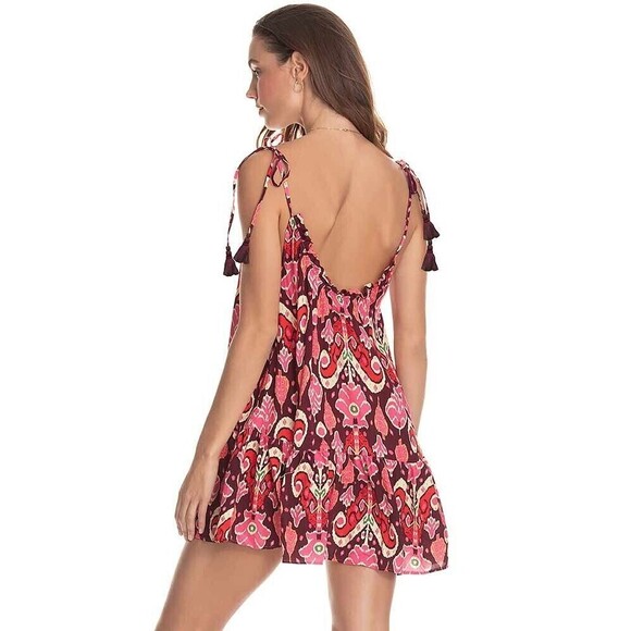 Maaji Totem Short Cover Up Dress Size Large Ikat Burgundy Print NEW $98 - Picture 3 of 9